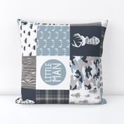 Little Man//Deerly Loved//Blue & Grey - Wholecloth Cheater Quilt - Rotated