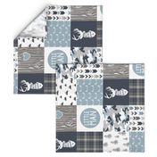 Little Man//Deerly Loved//Blue & Grey - Wholecloth Cheater Quilt - Rotated