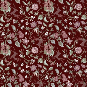 Leaping Deer Calico - Burgundy