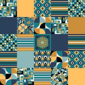 Mix and Match Patches teal mustard black white aqua indigo blue