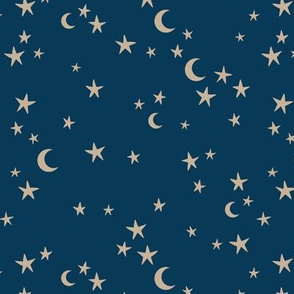 Stars & Moon starry night universe sweet boho galaxy nursery ivory beige on navy blue 