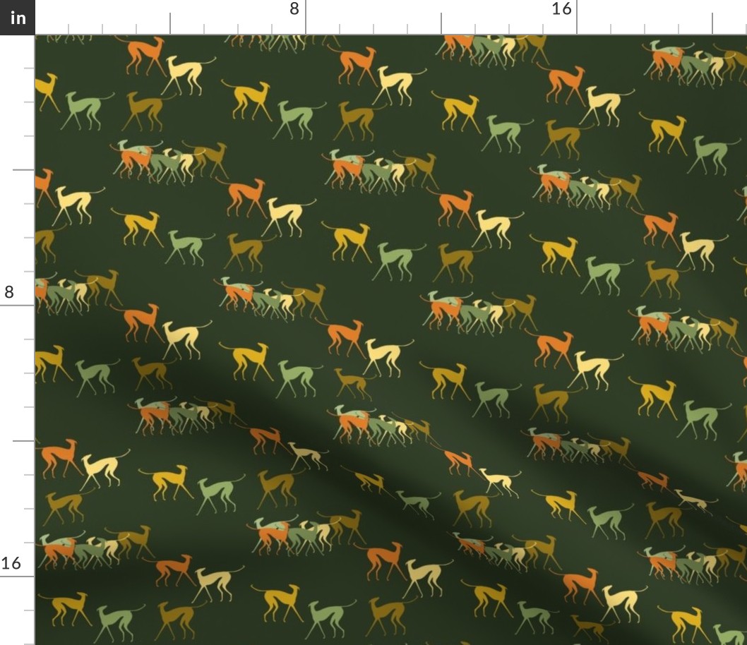 fleet footed greyhounds, green, yellow