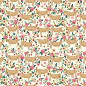 SMALL jersey cow floral fabric - feminine jersey cow fabric, jersey cow fabric, floral farm animals fabric, farm fabric - cute fabric - cream