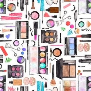 small watercolor makeup beauty products rotated