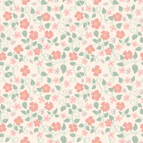 Carnations and butterflies floral pattern