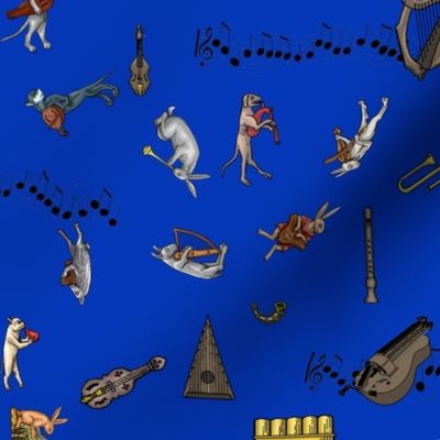 Medieval Animals Playing Music small Blue