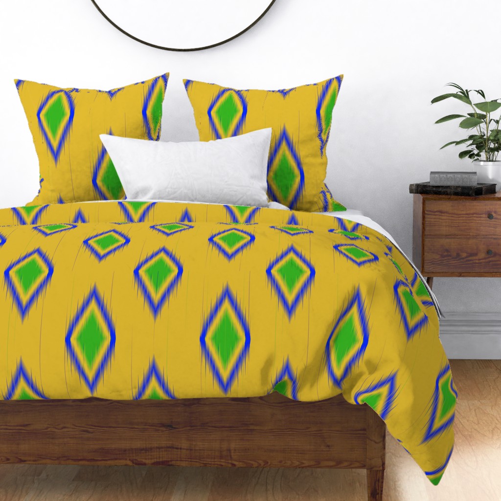 Ikat in Bright Yellow, Lilac and Hot Pink Geometric Shapes