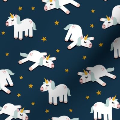 Unicorns - splooting unicorns and stars - dark blue - LAD21