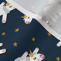 Unicorns - splooting unicorns and stars - dark blue - LAD21