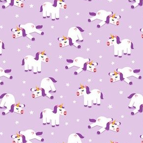 (small scale) Unicorns - splooting unicorns and stars - purple - LAD21