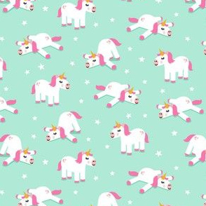 (small scale) Unicorns - splooting unicorns and stars - pink/mint - LAD21