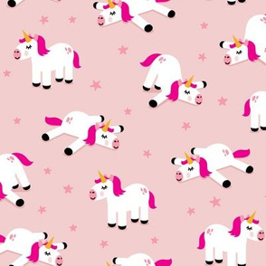 Unicorns - splooting unicorns and stars - pink/pink - LAD21