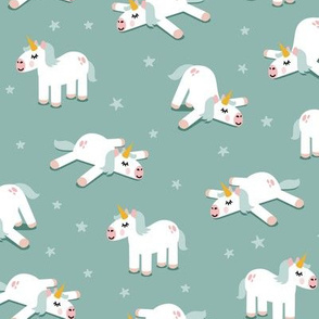 Unicorns - splooting unicorns and stars - mint - LAD21