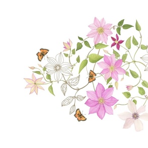 Watercolor Clematis Wall Hanging or Tea Towel