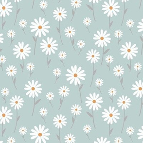 Sweet summer day boho daisies and blossom garden little branches nursery neutral soft blue gray white 