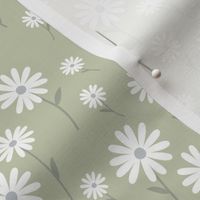 Sweet summer day boho daisies and blossom garden little branches nursery mint olive green white gray