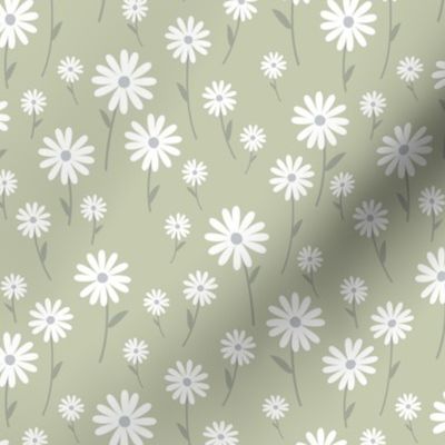 Sweet summer day boho daisies and blossom garden little branches nursery mint olive green white gray