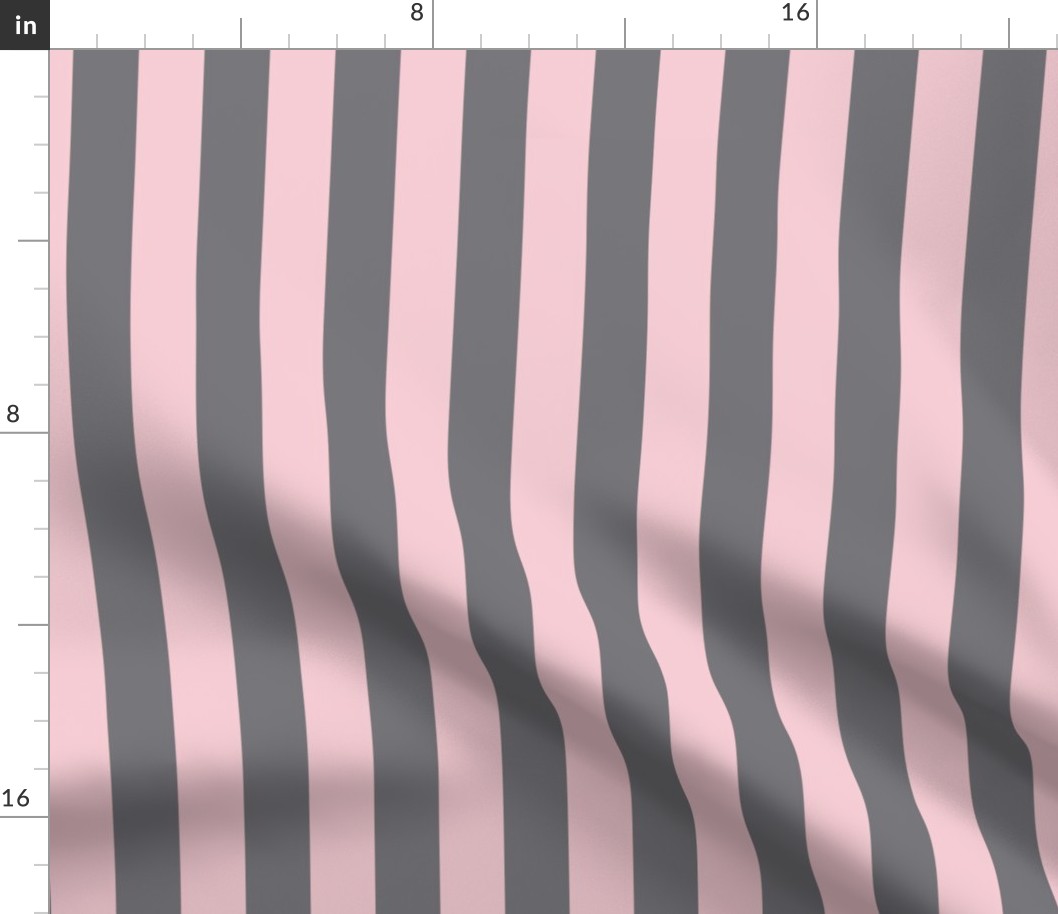 Large Pink Blush Awning Stripe Pattern Vertical in Mouse Grey