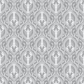 2 directional - Lobster and Seaweed Nautical Damask - grey - small scale