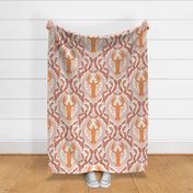 Lobster and Seaweed Nautical Damask - white rust orange brown -large scale