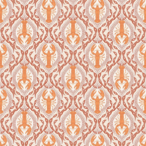 2 directional - Lobster and Seaweed Nautical Damask - white rust orange brown -small scale