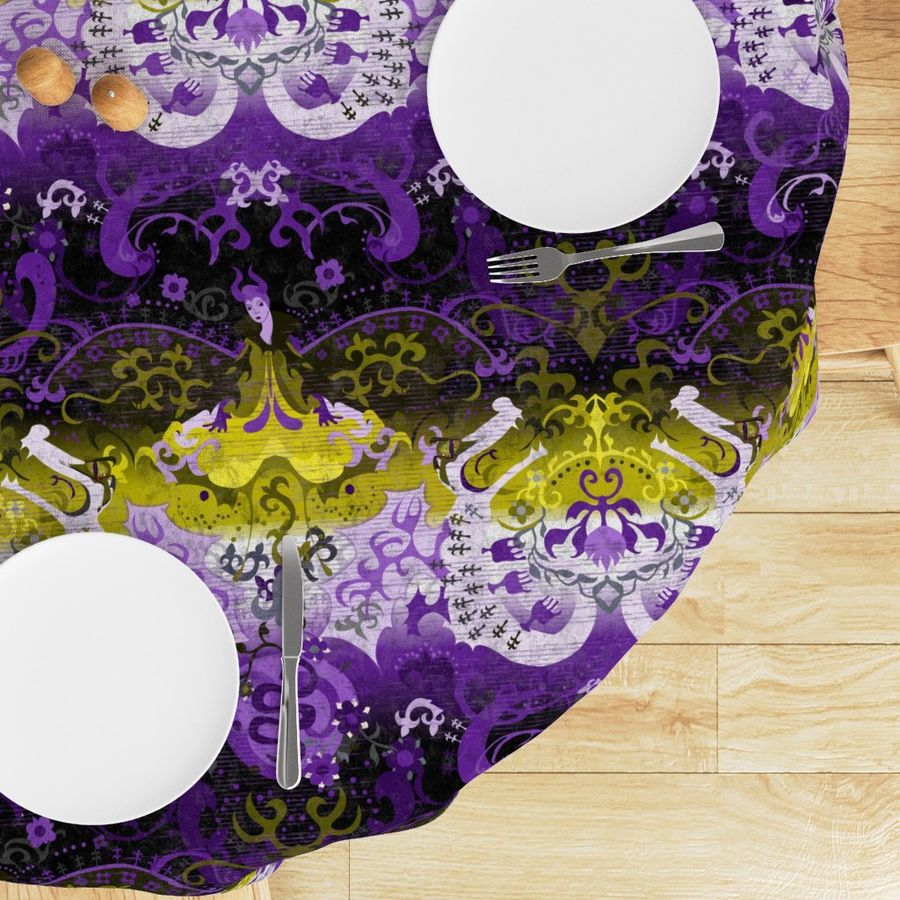 Nonbinary Dragon Damask - Nonbinary Pride Flag Colors - Carnival Devil Butterfly Snake for Party, Prom, home decor