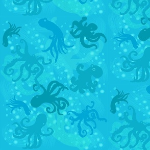 textile- small-Bubbly aqua Octopi