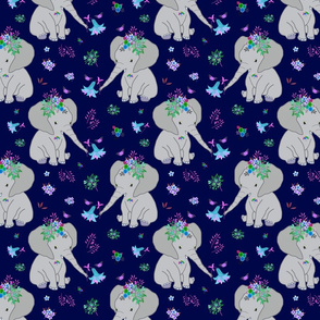 Baby Elephant Fleur #2 - midnight blue , medium 