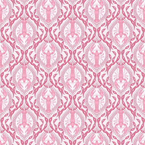 2 directional - Lobster and Seaweed Nautical Damask - white pink raspberry red - small scale