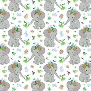 Baby Elephant Fleur #4 - white, medium 