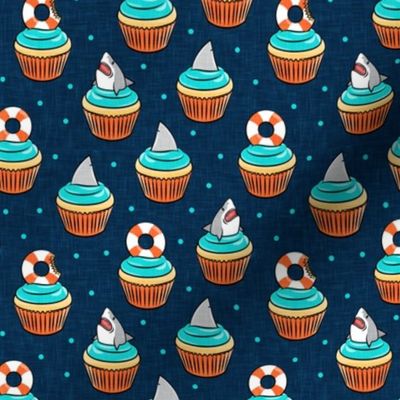 Shark cupcakes - great white shark birthday - teal/navy - LAD21
