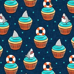 Shark cupcakes - great white shark birthday - teal/navy - LAD21