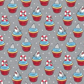 (small scale) Shark cupcakes - great white shark birthday - grey - LAD21