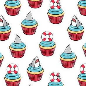 Shark cupcakes - great white shark birthday - white - LAD21