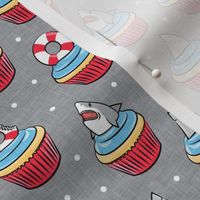 Shark cupcakes - great white shark birthday - grey - LAD21