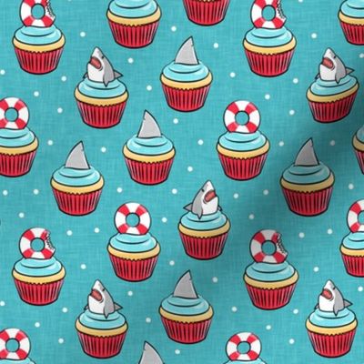 Shark cupcakes - great white shark birthday - blue - LAD21