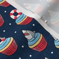 Shark cupcakes - great white shark birthday - navy - LAD21