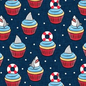 Shark cupcakes - great white shark birthday - navy - LAD21