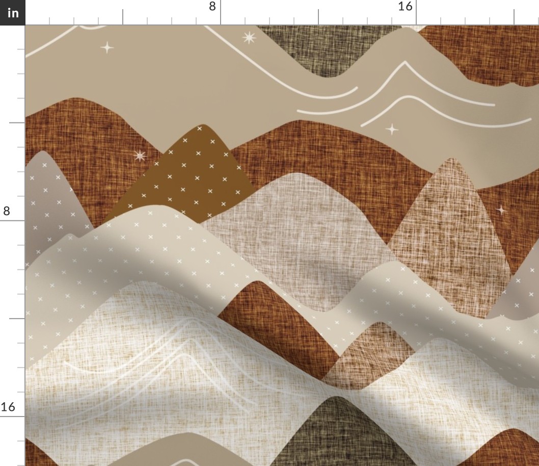 20"x20" seamlessly repeating layered mountains: copper and taupe