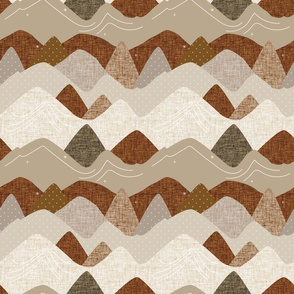 9"x9" seamlessly repeating layered mountains: copper and taupe