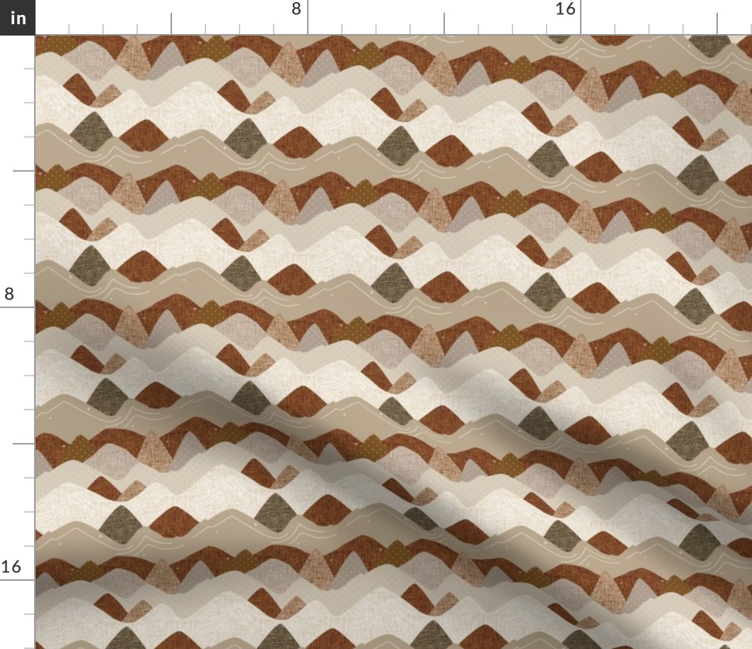 4"x4" seamlessly repeating layered mountains: copper and taupe
