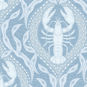 Lobster and Seaweed Nautical Damask - french blue - large scale