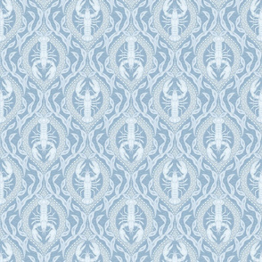 2 directional - Lobster and Seaweed Nautical Damask - french blue - small scale