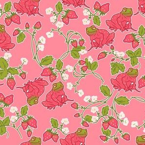 Strawberry Frog Patch on Coral Pink