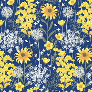 Late Summer Wildflowers - navy blue - large scale