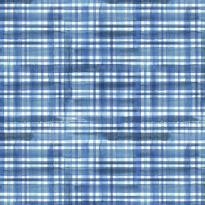 Watercolor geometric blue and white plaid pattern