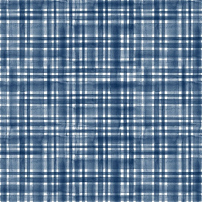 Watercolor geometric blue and white plaid pattern