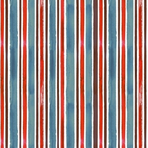 Blue, red and brown watercolor retro stripes