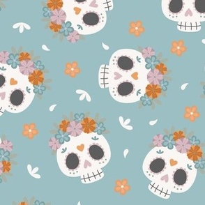 (M Scale) Dia de los Muertos | Mexican Day of the Dead | Boho Pattern on Blue