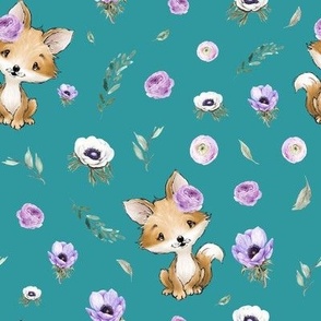 floral fox teal